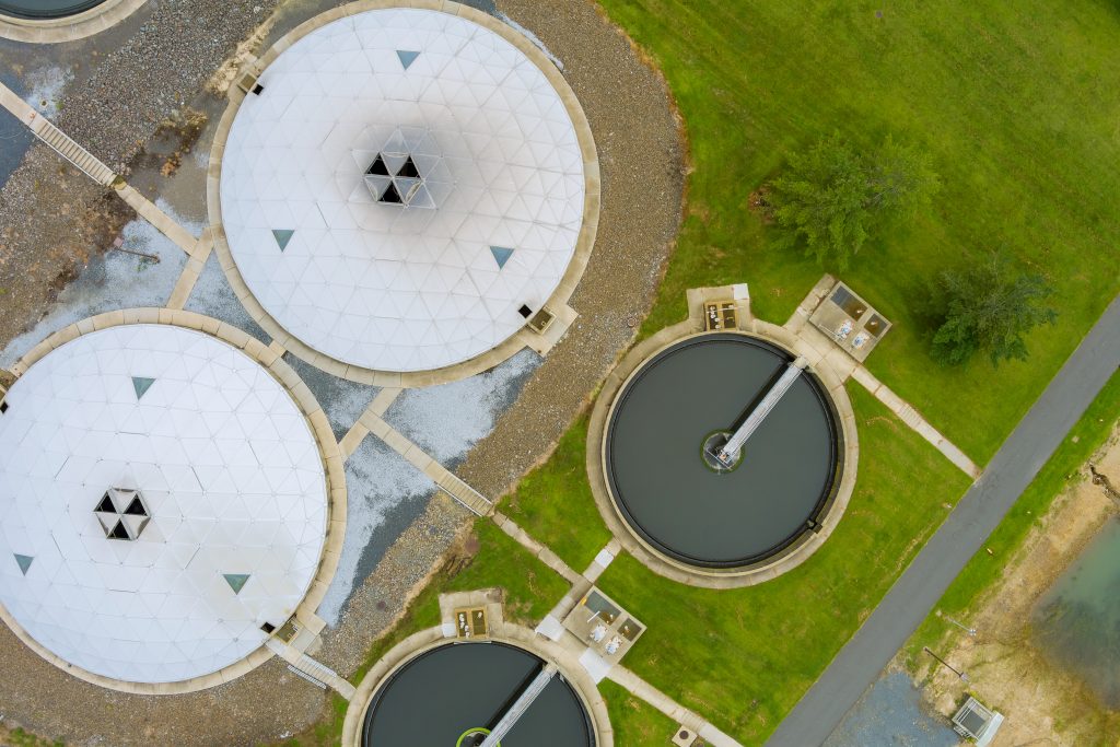 Wastewater treatment works aerial view