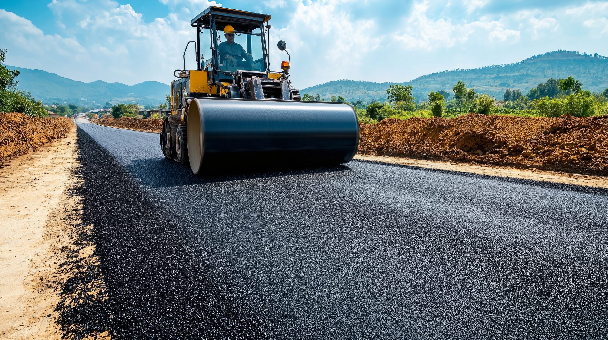 Asphalt paving during road construction